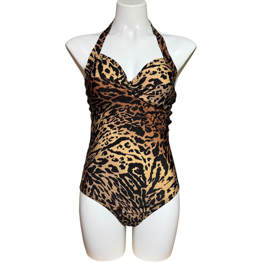 Speedo One Piece Halter Swimsuit Animal Print Cheetah 12